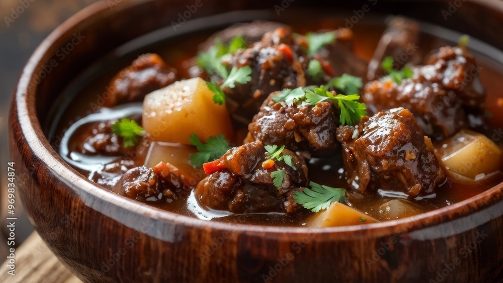 A bowl of stewed oxtails, cooked over low heat, with gelatin meat, which are used to make oxtail soup. A bowl of stewed oxtails, cooked over low heat, with gelatin meat, which are used to make oxtail soup.