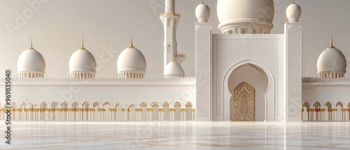 The Grand Mosque, Abu Dhabi, with intricate detailing and golden accents, Islamic Background, Muslim, Ramadhan, eid al-fitr, eid al-adha photo