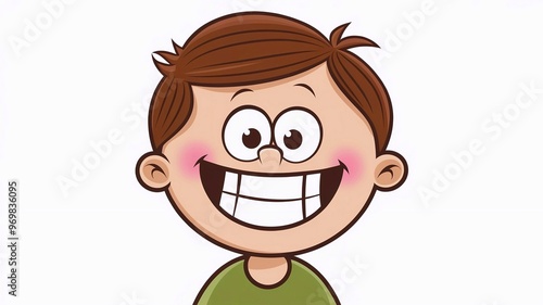 The boy is smiling, in a cartoon style, on a white background, the emotion of joy. Illustration