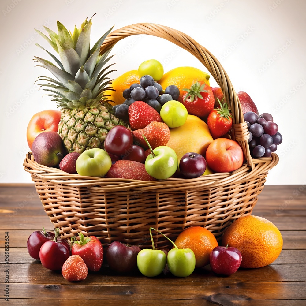 delicious fruits busket keep on ta wood table, the image more details and acurated with fine tune, cristal clear and sharpness, perfect lighting and shadow on the reflection, high quality image, isol delicious fruits busket keep on ta wood table, the image more details and acurated with fine tune, cristal clear and sharpness, perfect lighting and shadow on the reflection, high quality image, isol