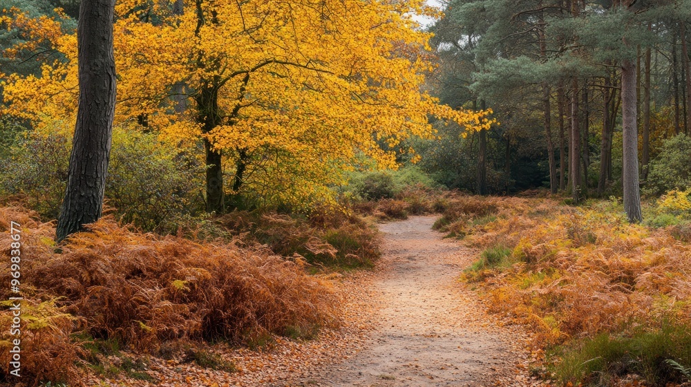 Obraz premium Autumn Pathway in a Golden Forest