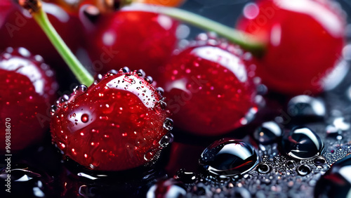 Fresh cherry with Water Drops Wallpaper	