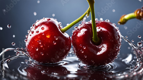 Fresh cherry with Water Drops Wallpaper	