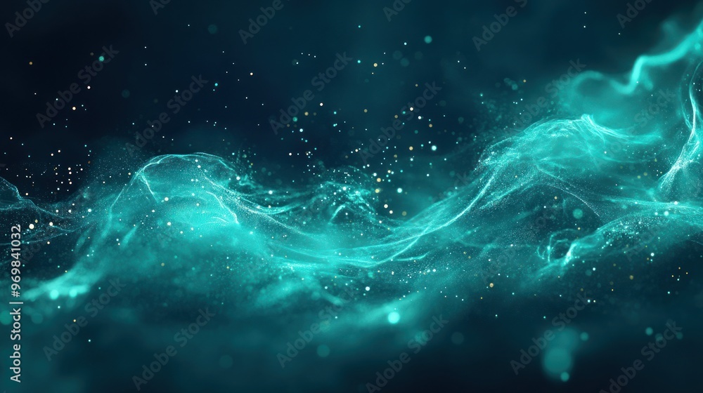Abstract Teal and Gold Particles in Motion