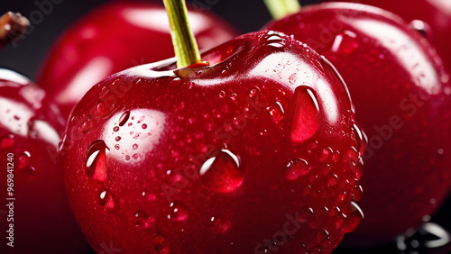 Fresh cherry with Water Drops Wallpaper	