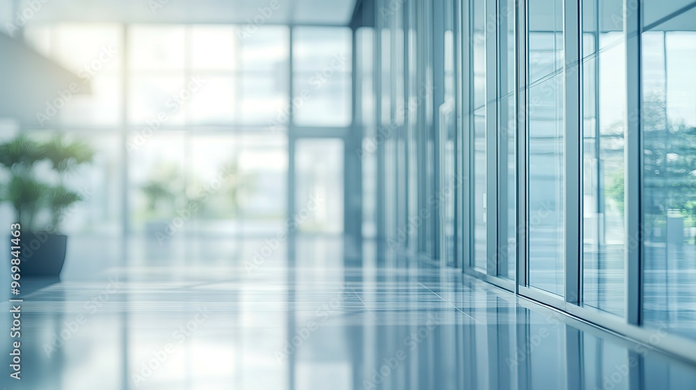 A View Through Glass Doors to a Modern Office Lobby A View Through Glass Doors to a Modern Office Lobby
