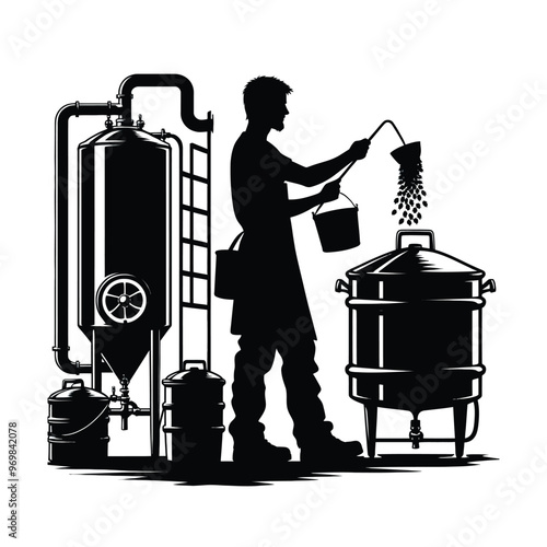 Silhouette of a person beer brewing