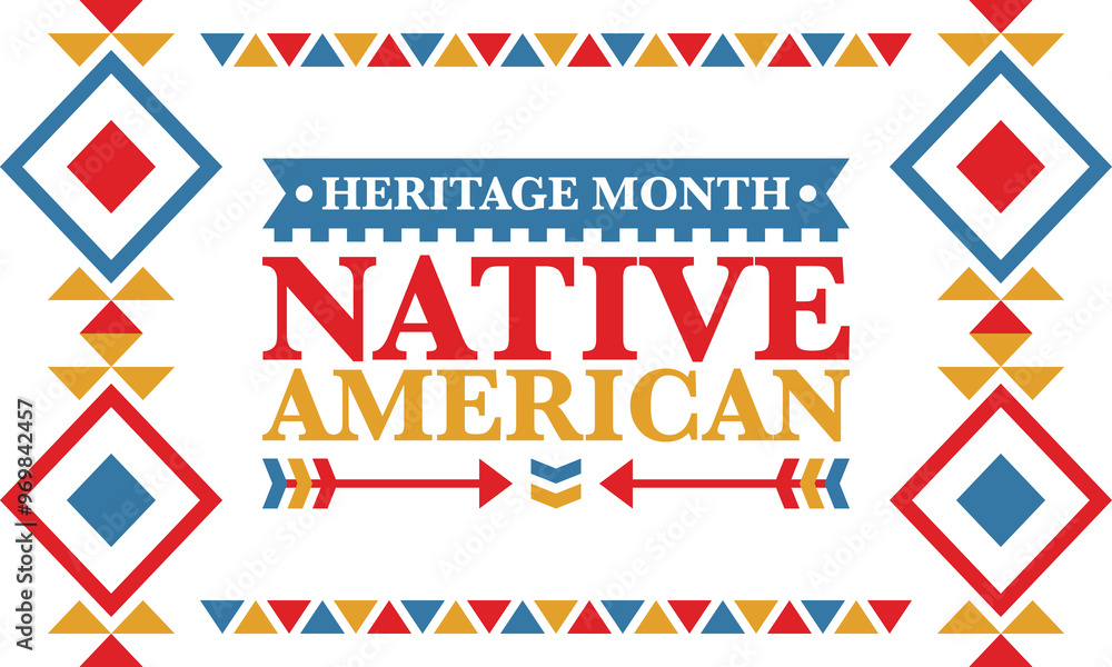 Obraz premium Native American Heritage Month in November. American Indian culture. Celebrate annual in United States. Tradition pattern. Poster, card, banner and background. Vector ornament, illustration