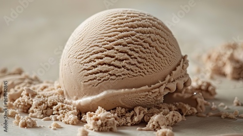 A large scoop of rich, smooth coffee ice cream, on a plain background