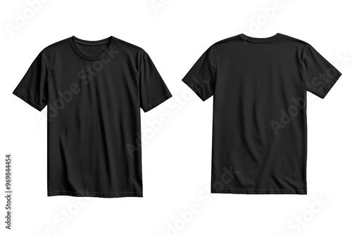 Blank black t shirts mock up template, front and back view two t shirts, isolated on white background. 