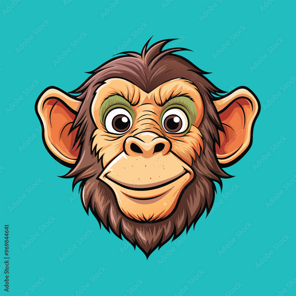 Obraz premium Chimpanzee face Vector Cartoon Illustration. Animal Design Isolated