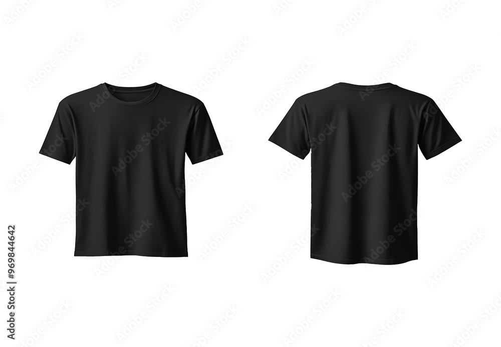 Blank black t shirts mock up template, front and back view two t shirts, isolated on white background.
Blank black t shirts mock up template, front and back view two t shirts, isolated on white background.