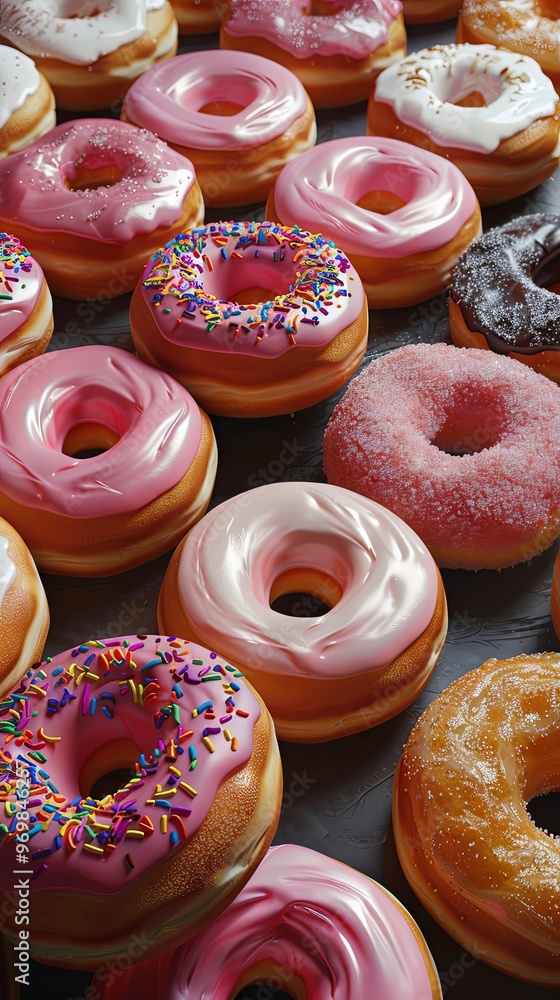 Box of donuts, hyper realistic, exagerrated, glossy Box of donuts, hyper realistic, exagerrated, glossy