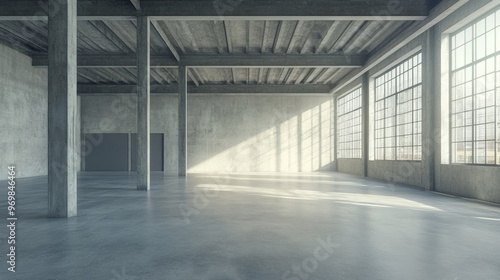 A large, empty room with a lot of windows