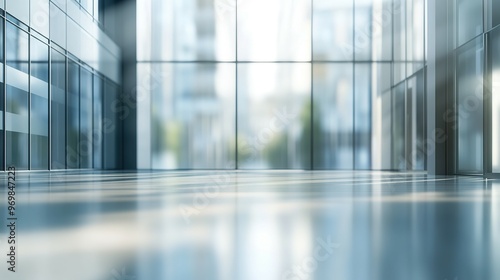 Empty Modern Office Lobby with Glass Walls and Floor