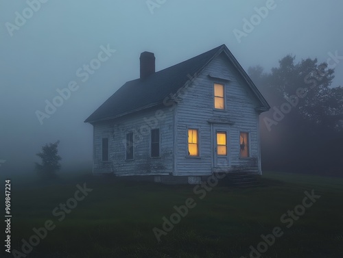 A Lonesome Farmhouse Bathed in Fog and Warm Light