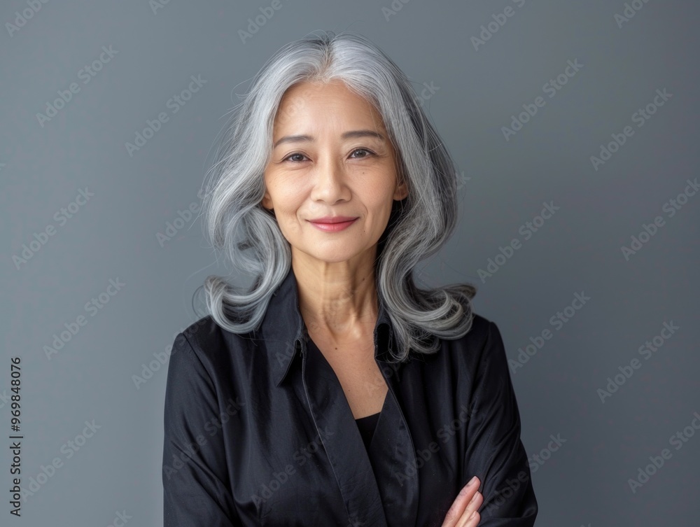 Fototapeta premium Woman with Silver Hair and Serious Expression