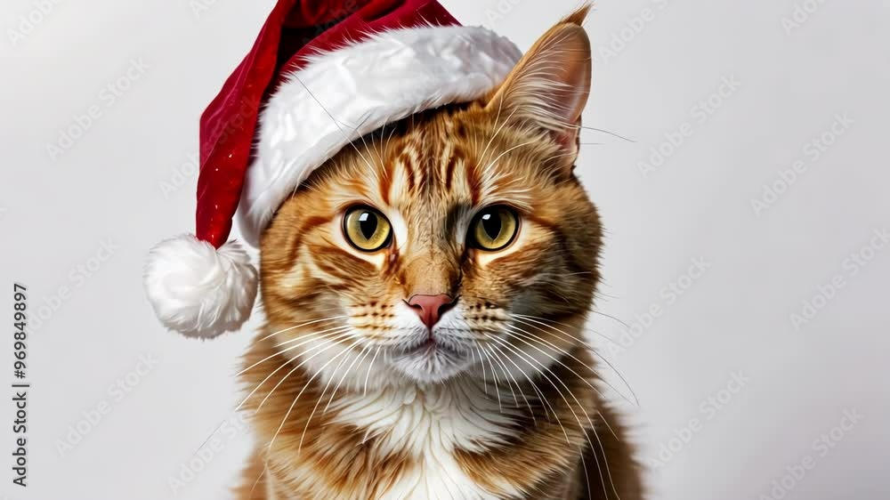 A festive cat wearing a Santa hat, exuding a joyful and playful atmosphere, capturing the spirit of the holiday season A festive cat wearing a Santa hat, exuding a joyful and playful atmosphere, capturing the spirit of the holiday season