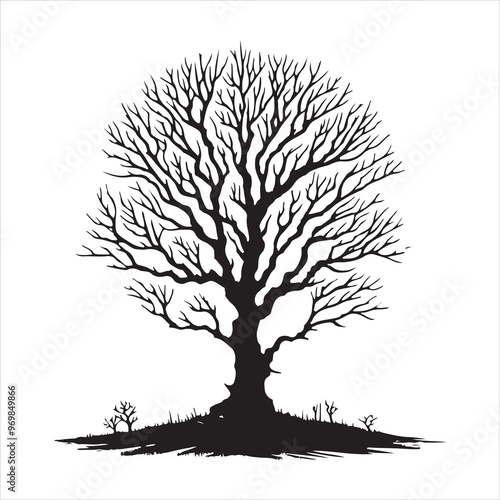 Hand drawn naked tree silhouette on white background

