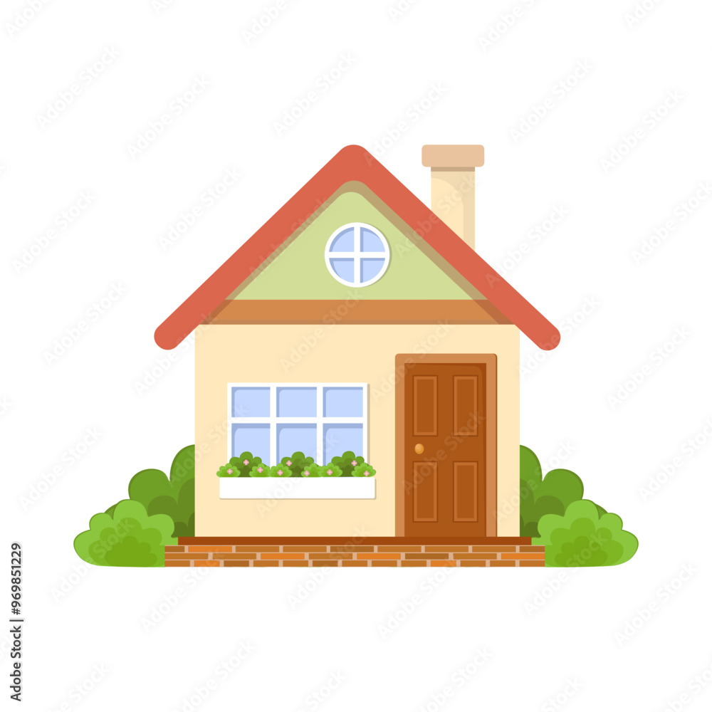 illustration of a flat house in cartoon style on a white background