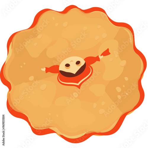 Maslenitsa is a Russian traditional holiday. A girl in a kokoshnik and a sundress, blin. Place for text. Vector illustration. Isolated on a white background. 