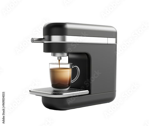 modern coffee machine brewing fresh espresso isolated png transparent background photo