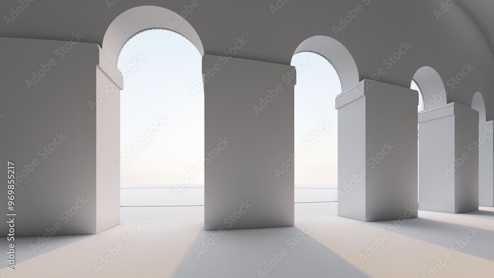 Classic semicircular interior with columns 3d render Classic semicircular interior with columns 3d render