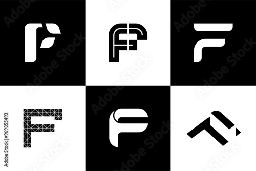 Set of letter f font and logo design, vector illustration.