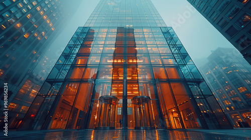 Wallpaper Mural A modern skyscraper with glass facades, reflecting the sky and surrounding buildings Torontodigital.ca