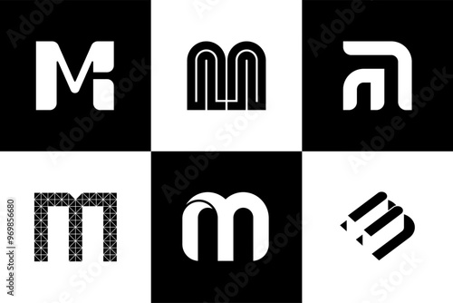 Set of letter m font and logo design, vector illustration.