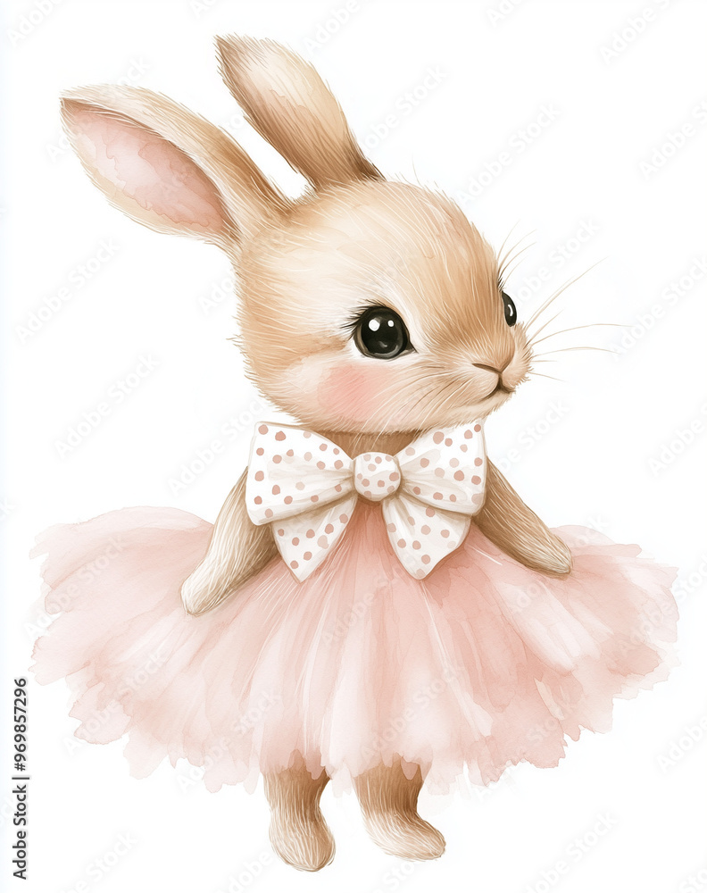Obraz premium white rabbit with pink bow