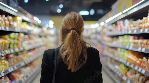 Woman shopping for groceries in supermarket