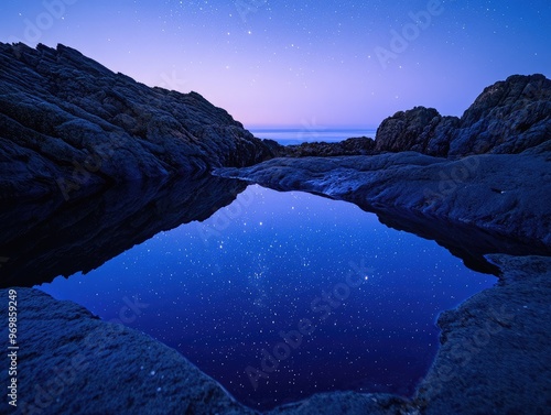 Secluded Tidal Pool Reflecting a Galaxy of Stars at Night photo