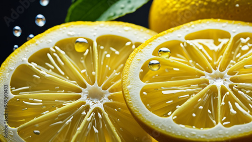 Fresh Lemon Slices with Water Drops background