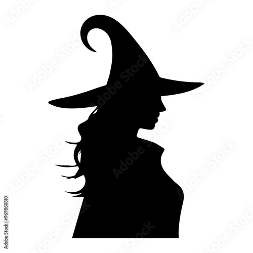 Witch silhouette on transparent background