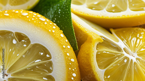 Fresh Lemon Slices with Water Drops background