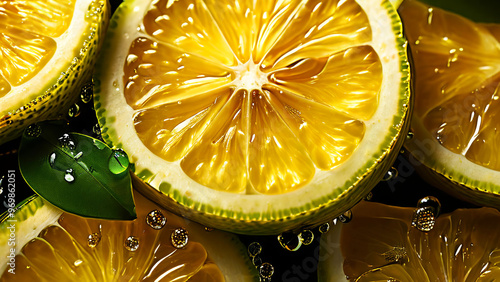 Fresh Lemon Slices with Water Drops background