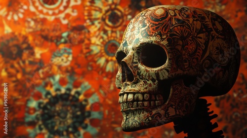 Wallpaper Mural Decorated Skull with Abstract Background Torontodigital.ca