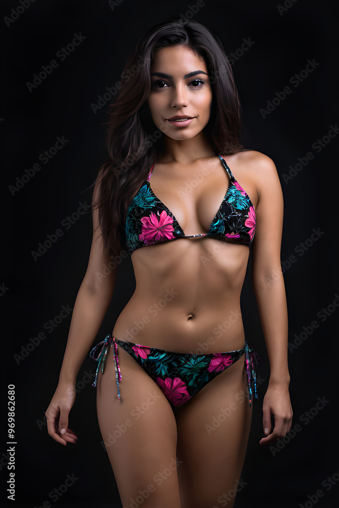 Fototapeta premium full body portrait of attractive Latina model on a attractive bikini