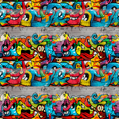 Wallpaper Mural Seamless pattern. Colorful graffiti on a brick wall of a building. Street art. Torontodigital.ca