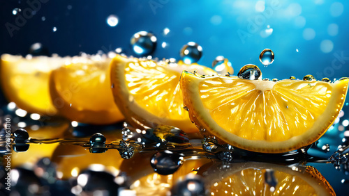 Fresh Lemon Slices with Water Drops background