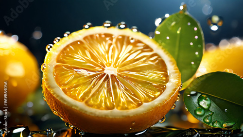Fresh Lemon Slices with Water Drops background