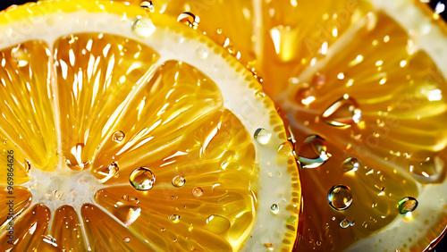Fresh Lemon Slices with Water Drops background