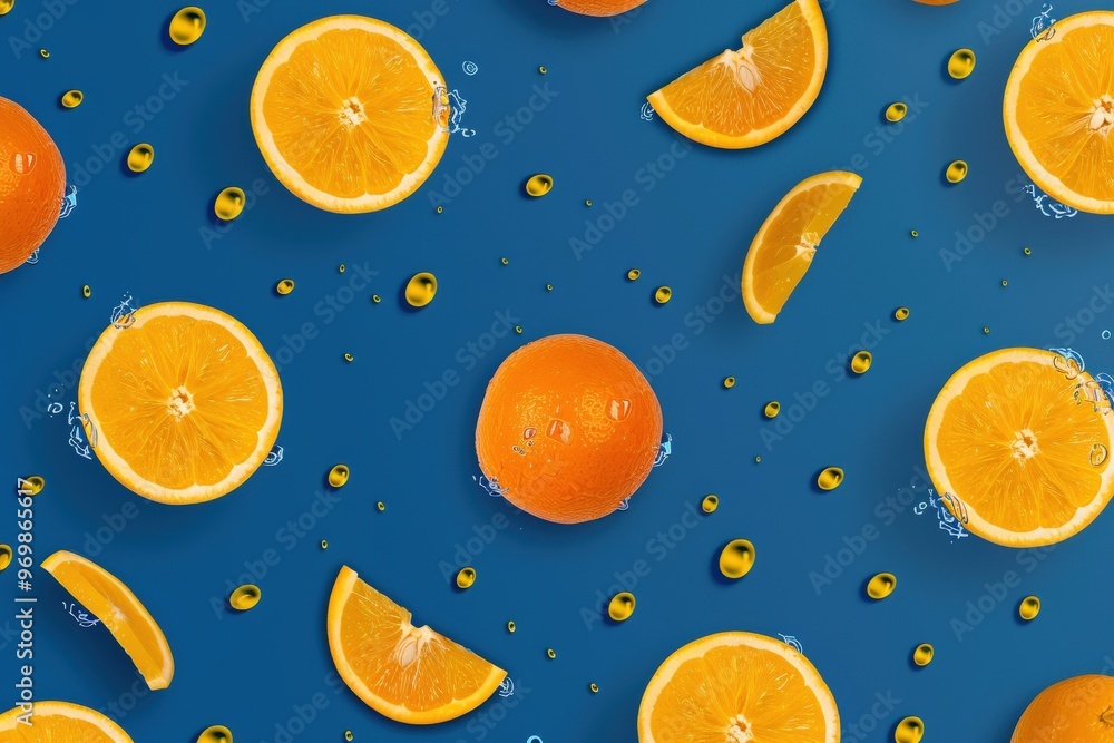 Close-up of three oranges arranged in a row showcasing different sizes emphasizing variety and freshness. Beautiful simple AI generated image