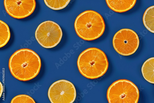 Close-up of three oranges arranged in a row showcasing different sizes emphasizing variety and freshness. Beautiful simple AI generated image