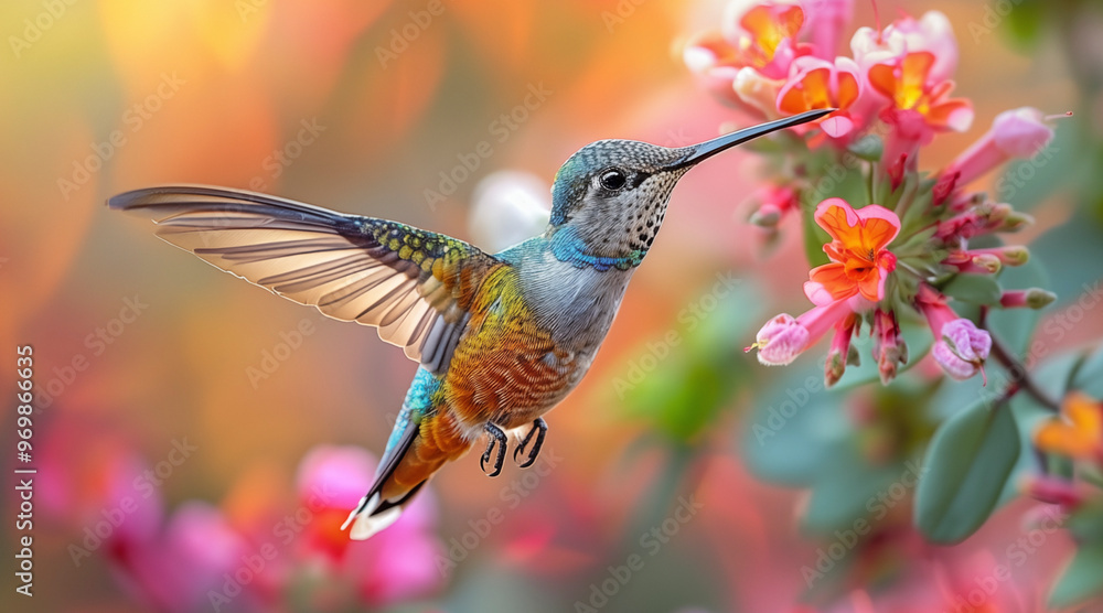 Fototapeta premium Hummingbird in the wild. Beautiful extreme close-up. Chilli. Printable photo with Instant Download. Digital photography. Art Decor. Digital art.