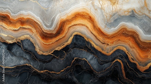 Abstract art featuring bold orange and gold textures on a dark background