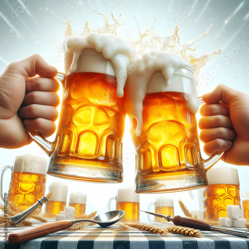 Jarra de cristal de cerveza fría con espuma