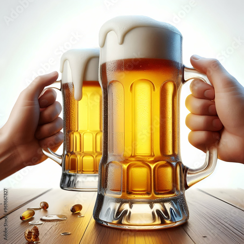 Jarra de cristal de cerveza fría con espuma