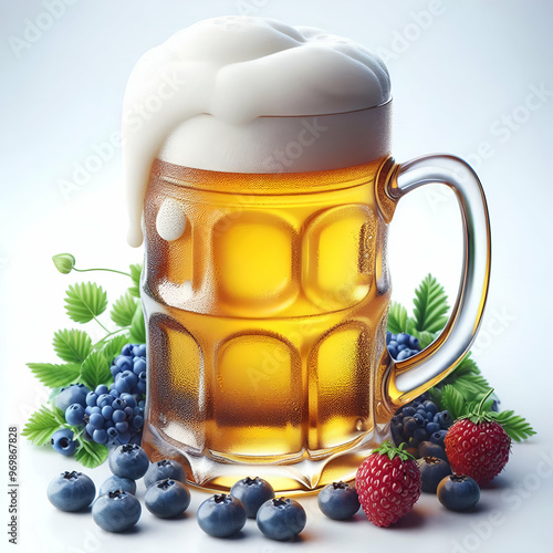 Jarra de cristal de cerveza fría con espuma